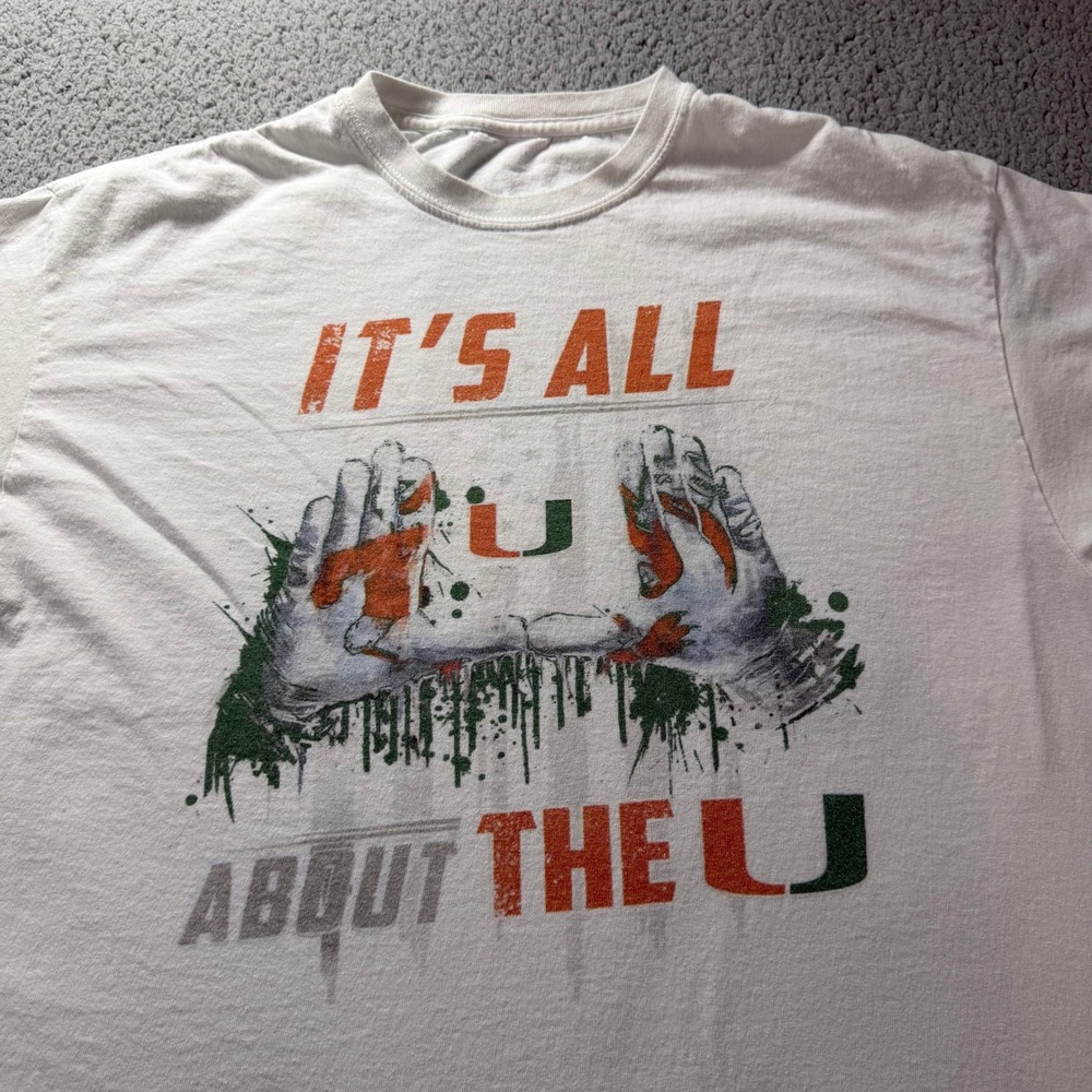 Miami Hurricanes Its All About The U Graphic T-Shirt Mens White XL NCAA Fan Gear